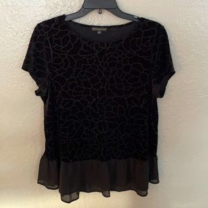 Adrianna Papell black velvet floral swing blouse